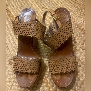 Tory Burch leather cork sole wedge sandal